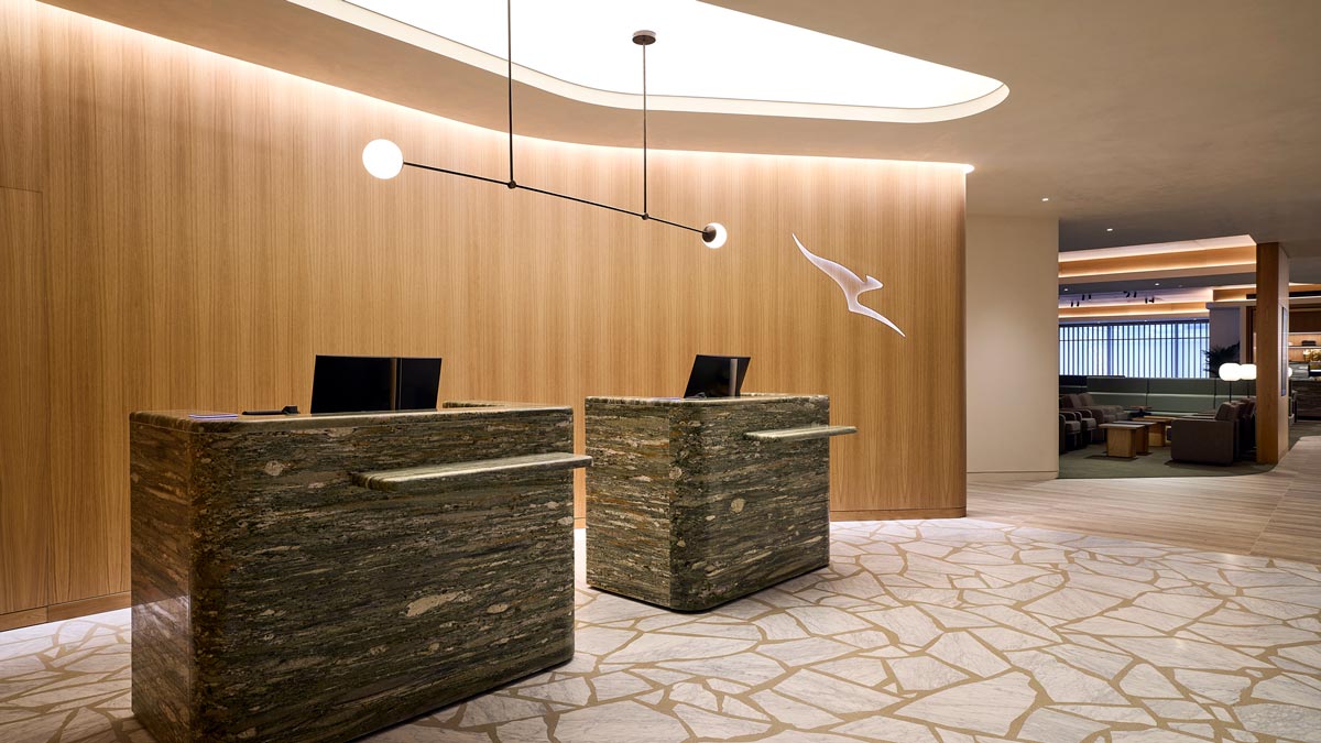 a reception desk in a hotel