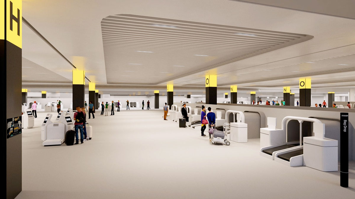 a group of people in an airport